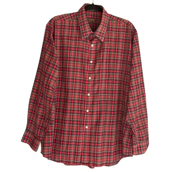 Men's Red Plaid Ashley & Ried Single Needle Tailoring Button Down Shirt Size XL - Picture 1 of 6